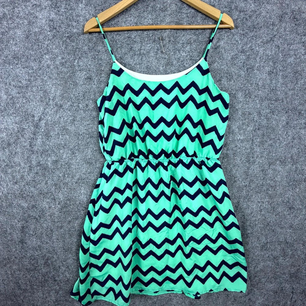 Peach Love Cream Mini Dress Women Green Black Chevron Spaghetti Strap Scoop Neck